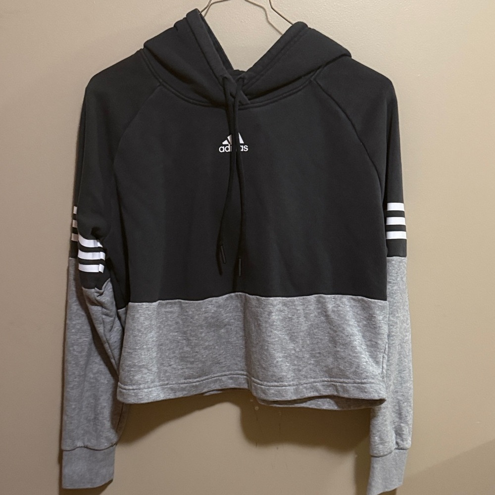 Adidas Women's Two-Tone Black and Gray Hoodie